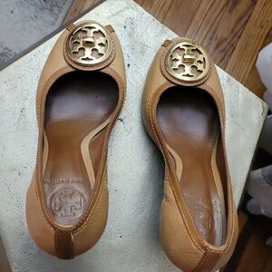 Tory Burch Brown Leather Wedge with Gold Logo